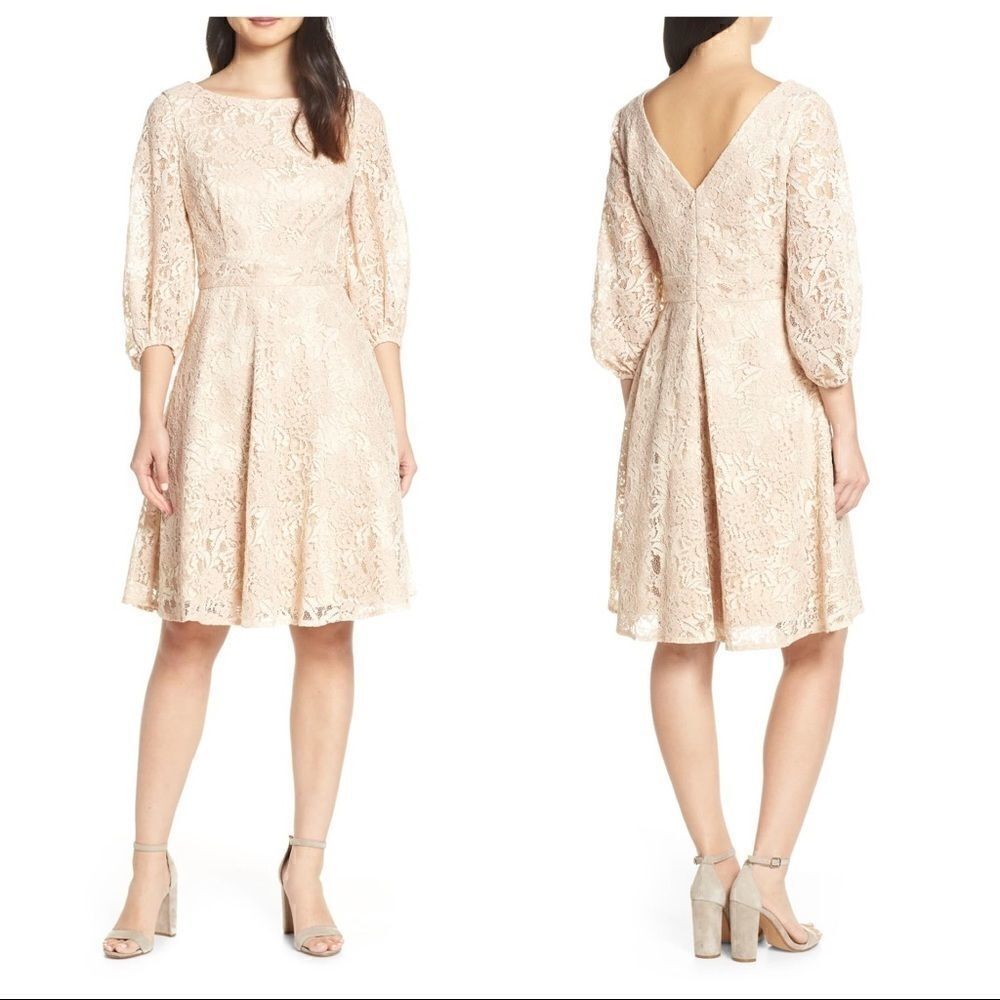 Eliza J Boatneck Lace Fit & Flare Dress
